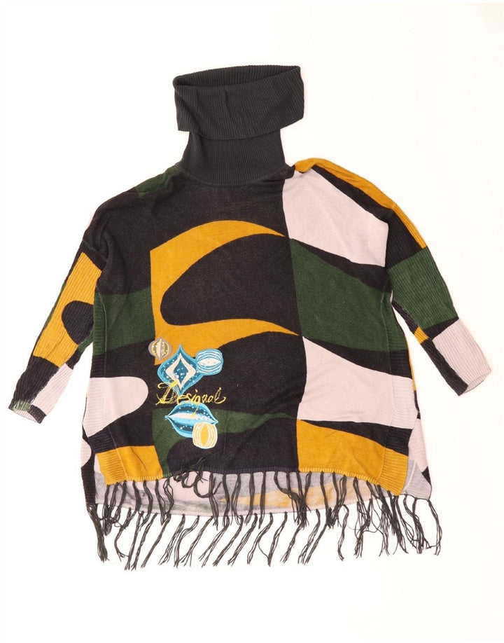 Desigual Pulover cu gât rulat pentru femei UK 10 Small Green Geometric