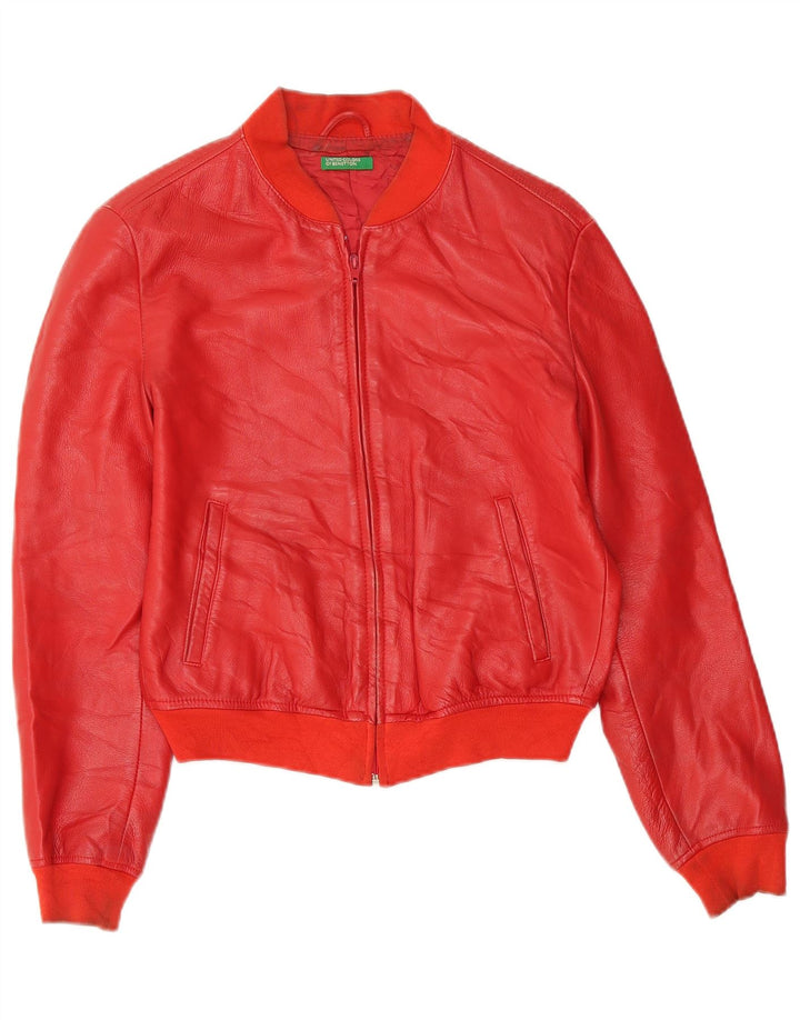 BENETTON Womens Leather Jacket UK 10 Small Red Leather