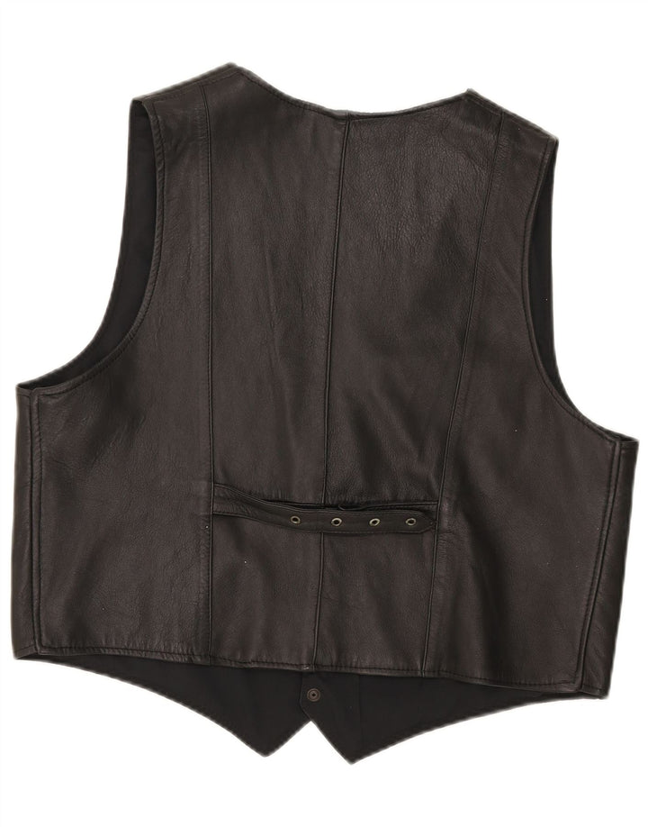 Vestă vintage din piele pentru bărbați, neagră medie