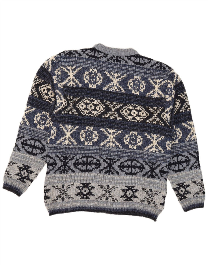 Pulover vintage pentru bărbați cu gât roșu IT 48 Medium Blue Fair Isle Lână
