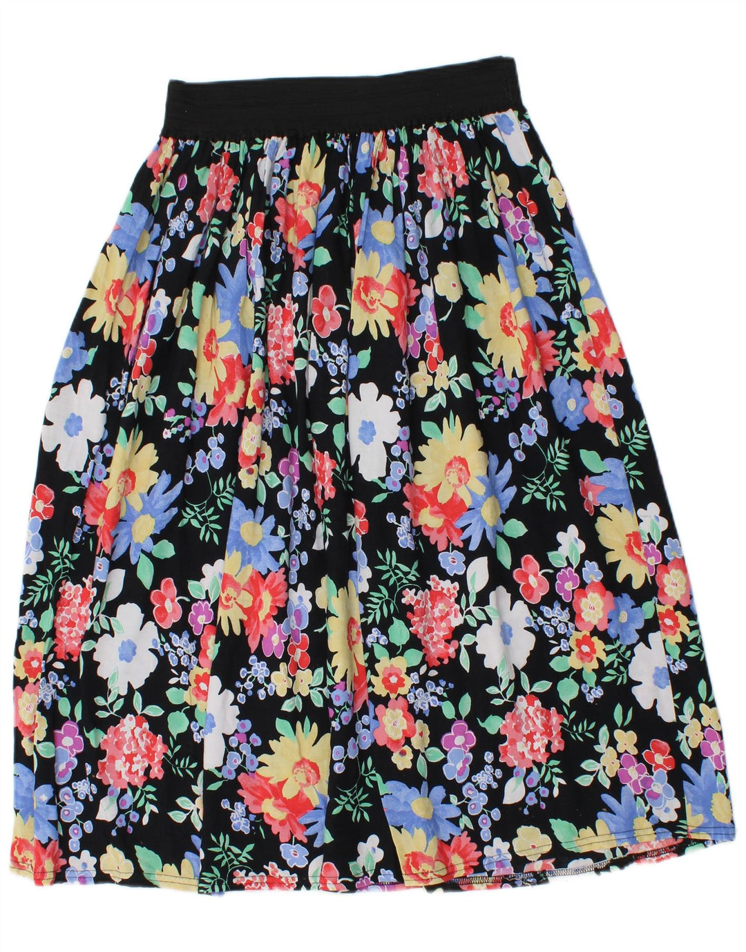 Fusta midi vintage pentru femei W28 Medium Black Floral Viscose