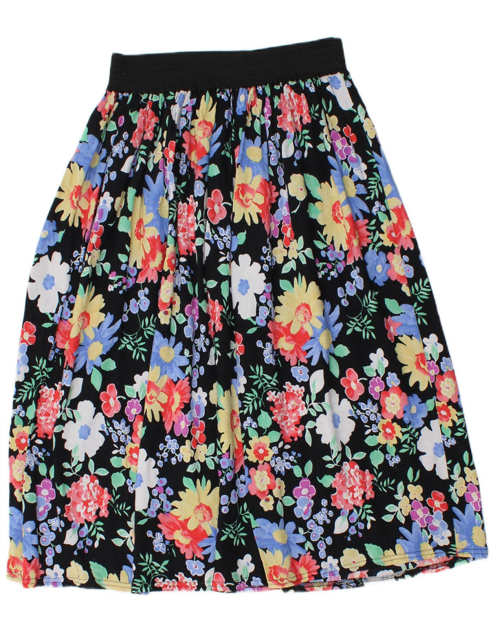 Fusta midi vintage pentru femei W28 Medium Black Floral Viscose
