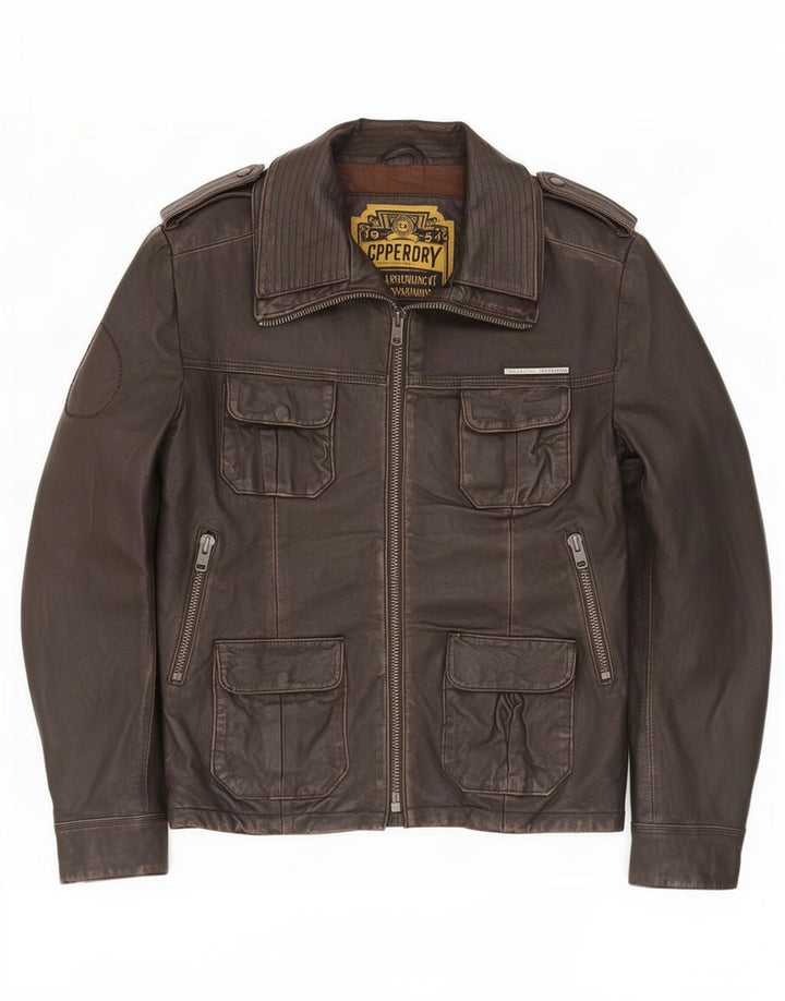 Jachetă militară din piele pentru bărbați Superdry UK 40 Maro mare