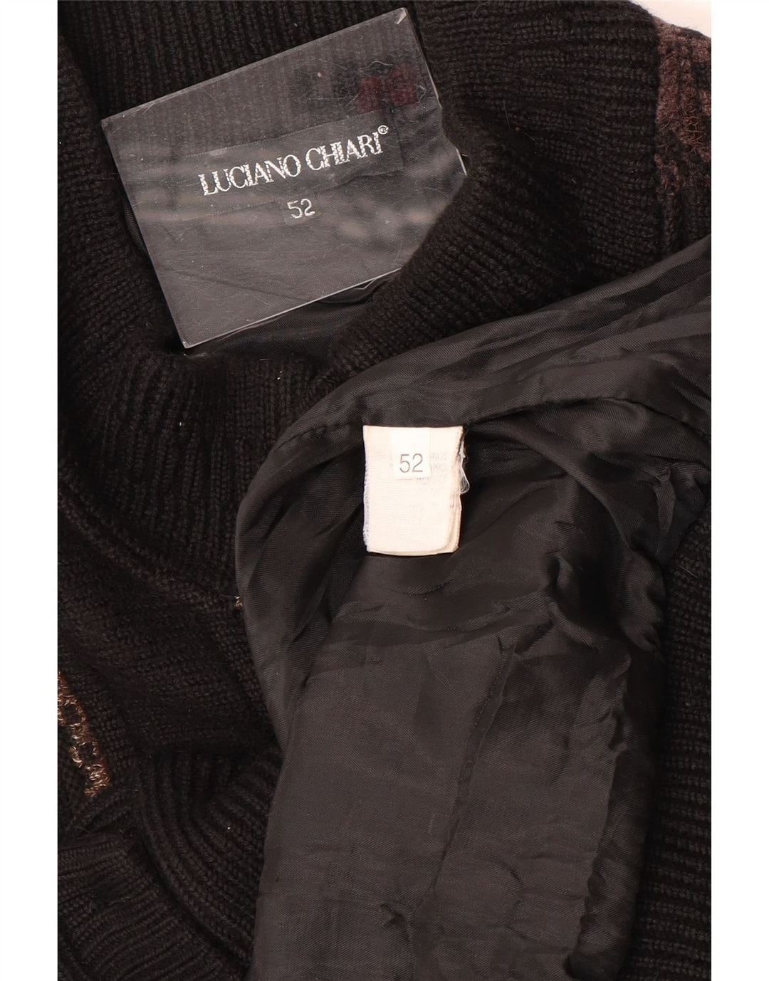 LUCIANO CHIARI Pulover Cardigan Bărbați IT 52 Lână Geometrică Neagră Mare