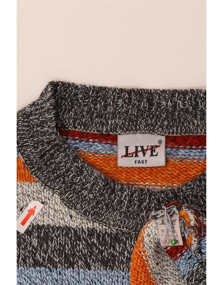 Pulover Vintage pentru bărbați cu gât roșu, lână cu dungi mari, multicolore