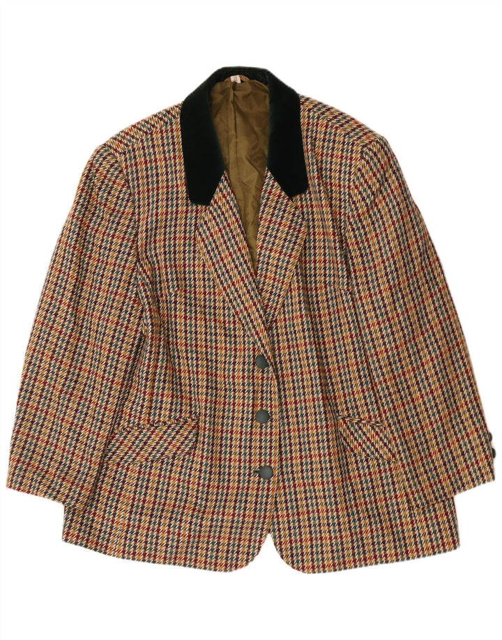 Jachetă vintage pentru femei cu 3 nasturi, UK 22 3XL, picior de găină multicoloră