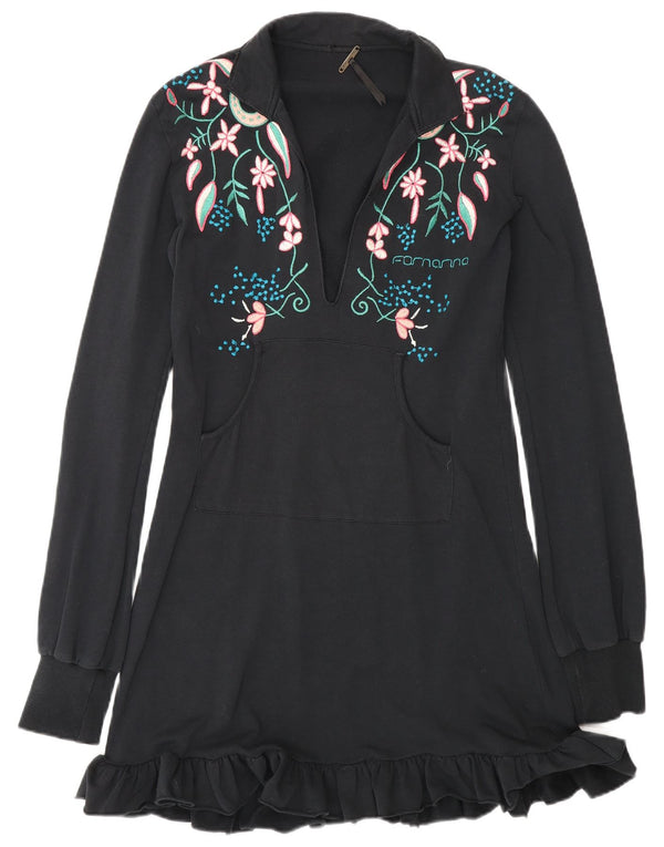 Rochie de bază cu mânecă lungă pentru femei Fornarina UK 12 Bumbac Floral Negru Mediu