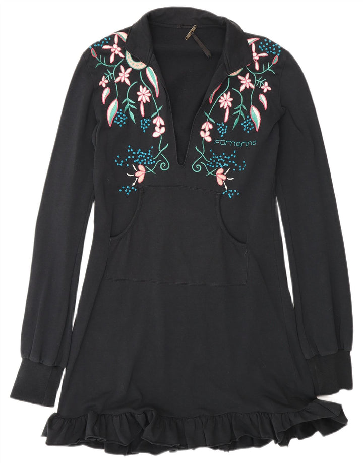 Rochie de bază cu mânecă lungă pentru femei Fornarina UK 12 Bumbac Floral Negru Mediu