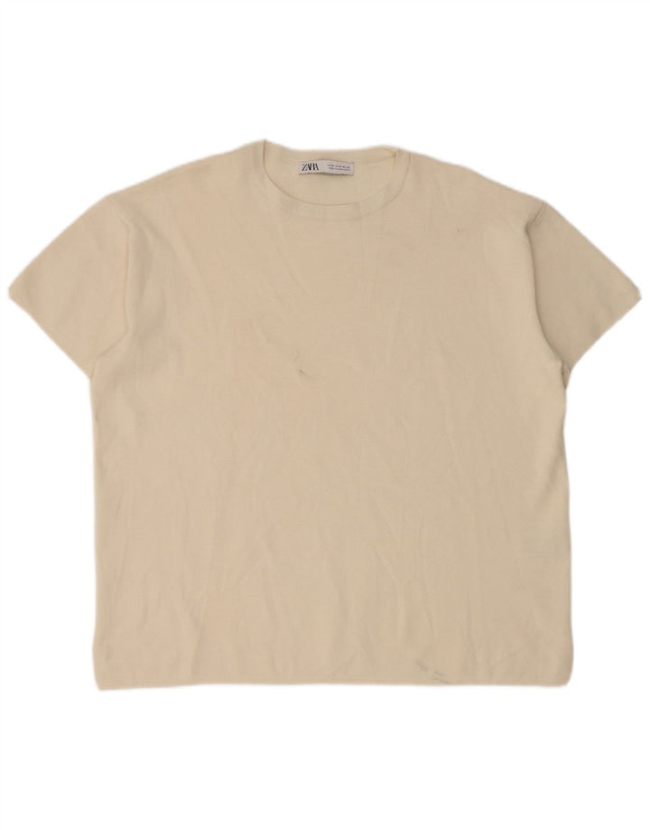 Tricou supradimensionat pentru femei Zara UK 14 Medium Off White Viscose