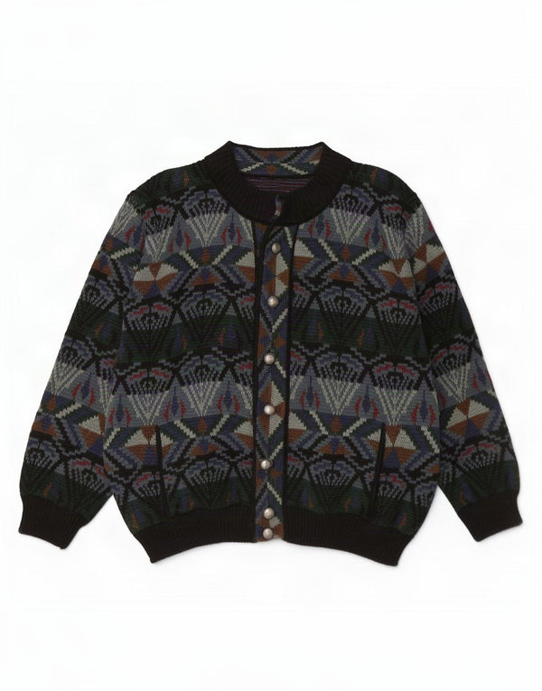 Cardigan Vintage pentru bărbați, mare, verde, geometric, acrilic