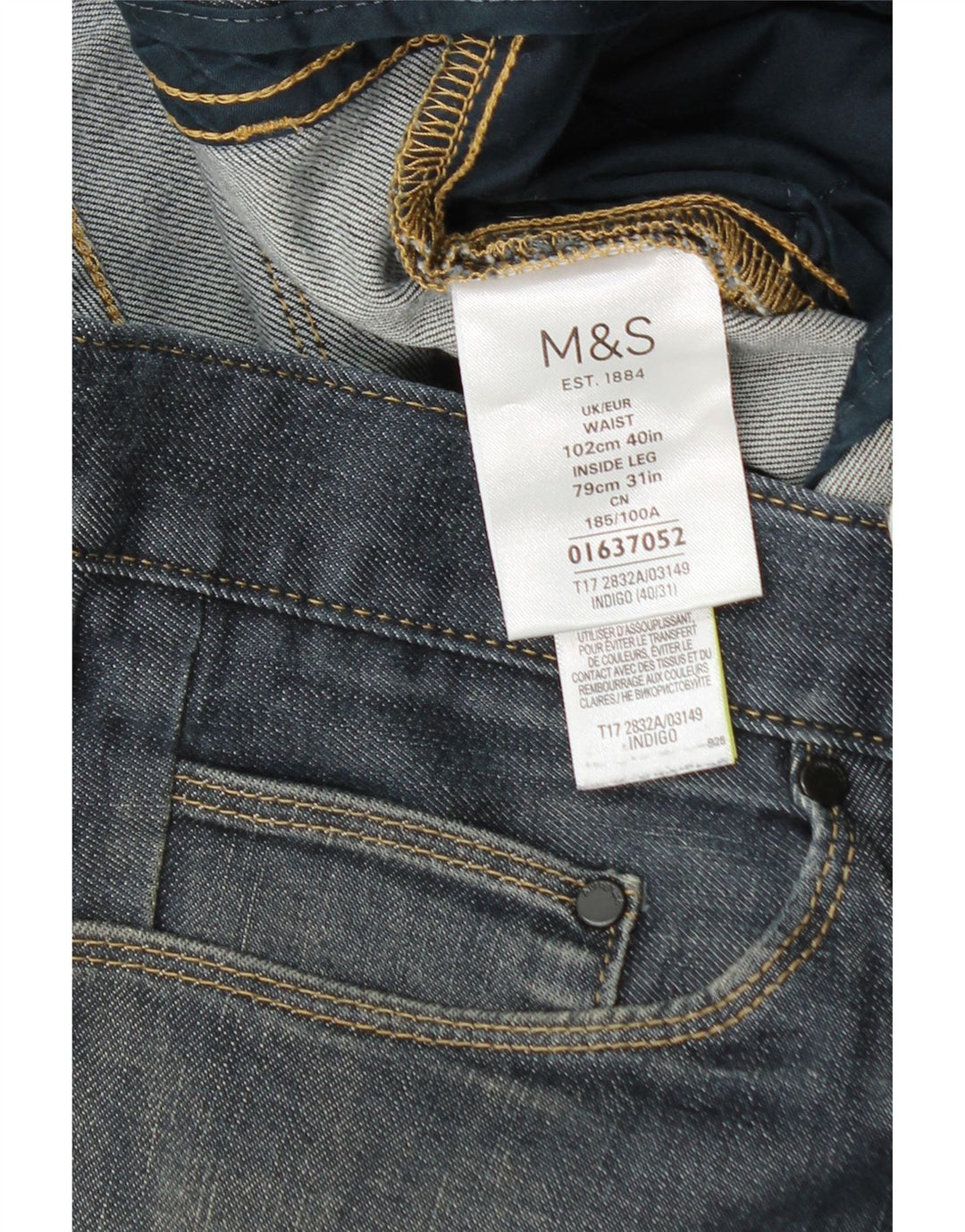 Blugi drepti pentru bărbați Marks & Spencer L40 L27 Bumbac bleumarin