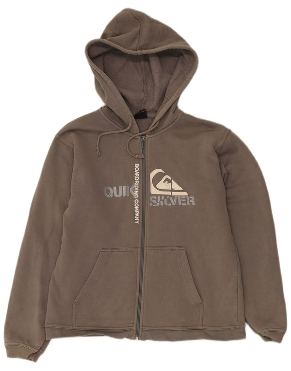 QUIKSILVER Pulover cu capota cu fermoar cu grafic pentru femei UK 14, bumbac mare, gri