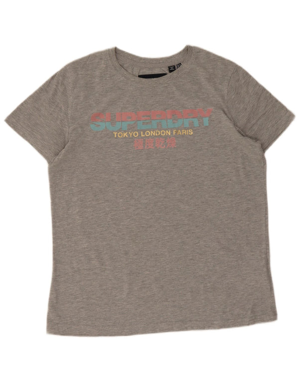 Tricou grafic Superdry pentru femei Top UK 14 mare bumbac gri