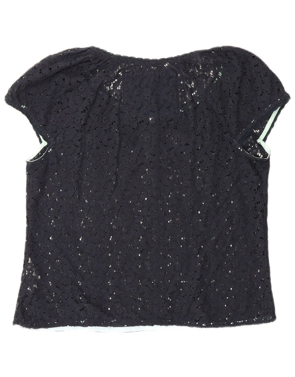 Bluză Superdry pentru femei See Through Lace Top UK 16 Mare Bumbac bleumarin