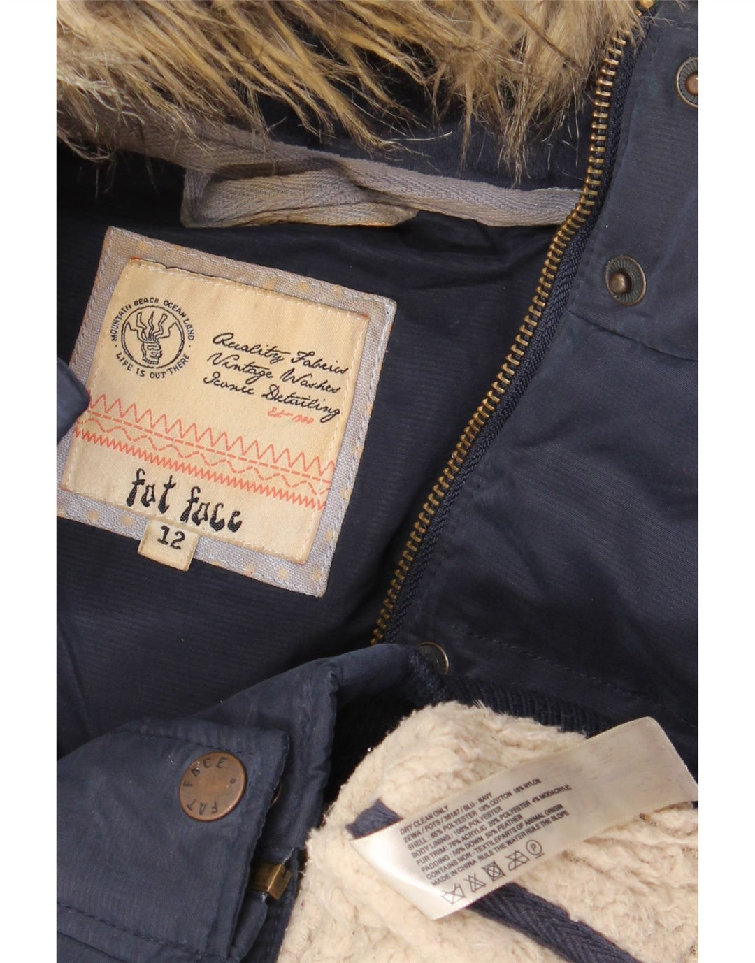 Gilet căptușit cu glugă pentru femei Fat Face UK 12 Medium Bleumarin Poliester