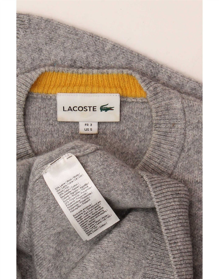 Pulover Lacoste pentru bărbați, cu gât turnat, mărimea 3, lână color bloc, gri mic