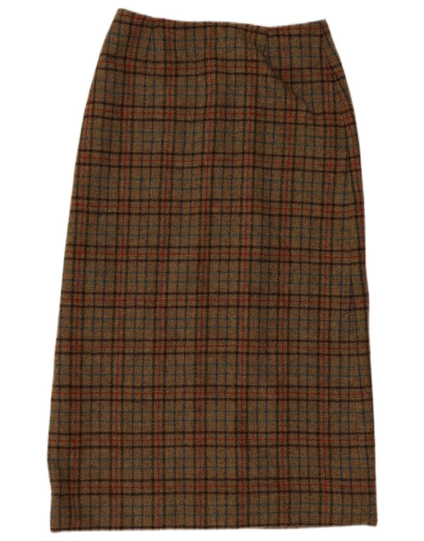 Fusta midi cu talie înaltă pentru femei Laura Ashley UK 12 Medium W28 Kaki carouri
