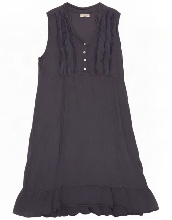 Lina Tomei Rochie A-Line fără mâneci pentru femei UK 12 Medium Bleumarin Linen