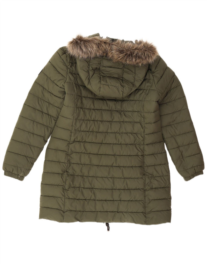 Palton căptușit cu glugă Superdry pentru femei UK 14, mare, kaki, poliester
