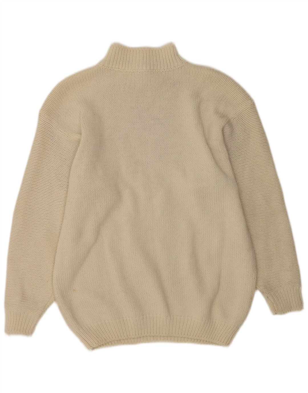 Pulover vintage pentru femei cu gât cu nasturi, UK 16, mare, alb