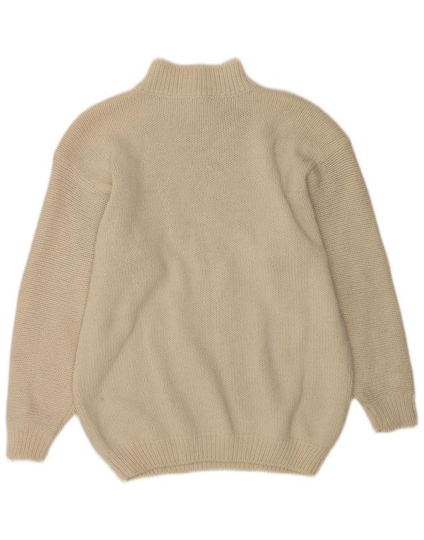 Pulover vintage pentru femei cu gât cu nasturi, UK 16, mare, alb