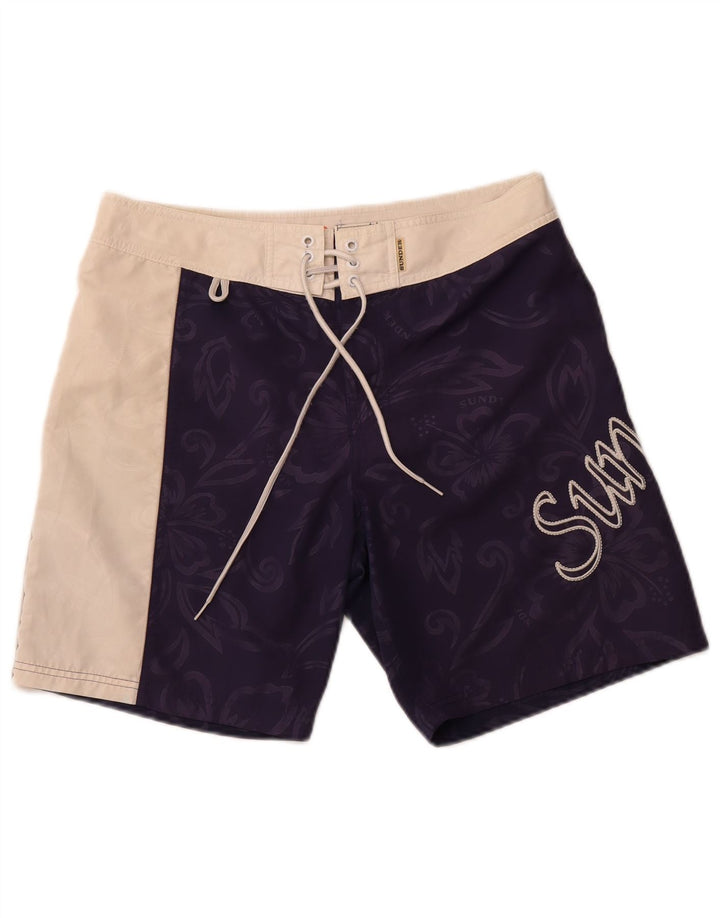 Pantaloni scurți de înot cu grafică pentru bărbați SUNDEK, poliester floral, albastru, mediu