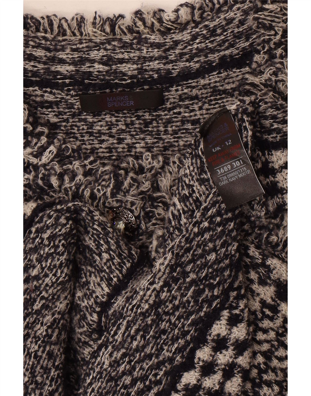 Pulover cardigan pentru femei Marks & Spencer UK 12 Medium Bluemarin Houndstooth