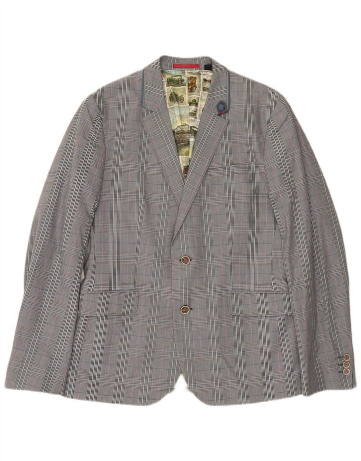 Jachetă pentru bărbați Ted Baker cu 2 nasturi, mărime 4, bumbac cu carouri, gri mare