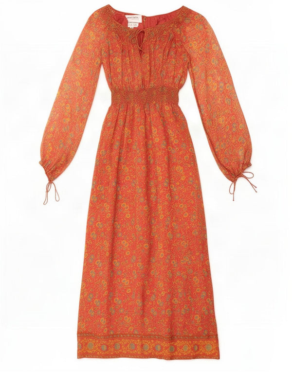 Rochie maxi cu mânecă lungă pentru femei Jaeger UK 8, maro, mătase florală