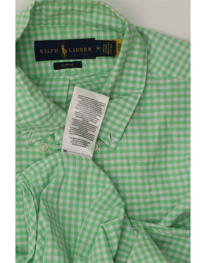 Cămașă pentru bărbați Ralph Lauren slim fit, bumbac verde mediu Gingham