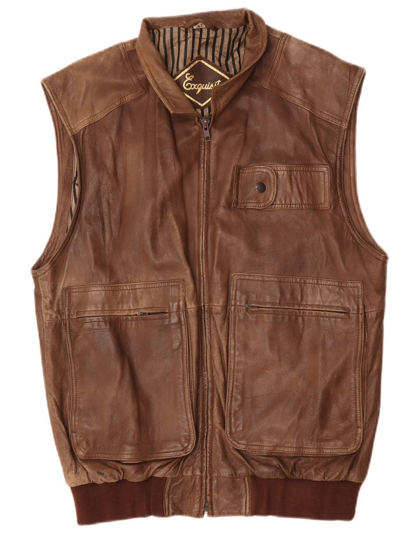 Gilet de piele Exquisit pentru bărbați IT 52 XL maro