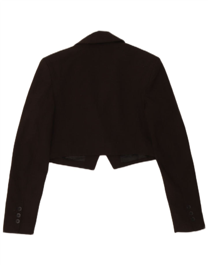 Jachetă Zara pentru femei Crop 1 Button Blazer UK 6 XS Brown Houndstooth