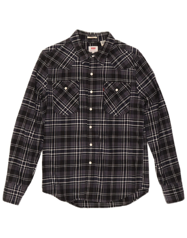 LEVI'S Mens Stretch Flannel Shirt Small Black Check Cotton