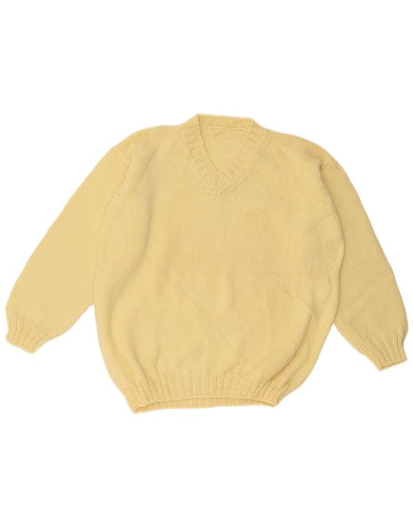 Pulover vintage pentru bărbați cu decolteu în V, galben mare