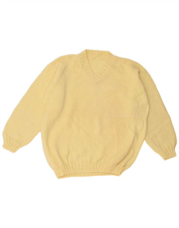 Pulover vintage pentru bărbați cu decolteu în V, galben mare