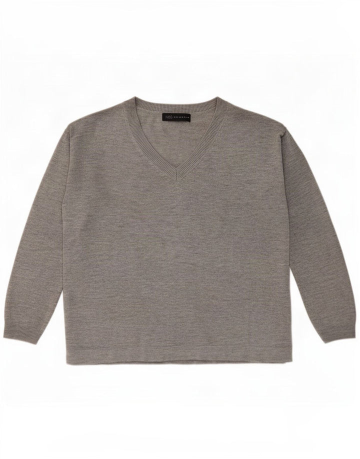 Pulover cu decolteu în V supradimensionat pentru femei Marks & Spencer UK 10 mic gri