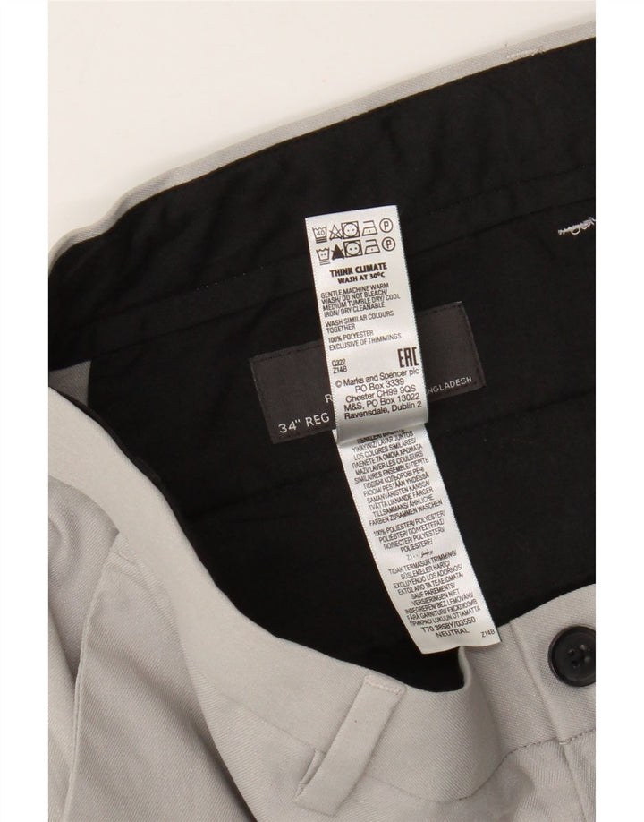 Pantaloni chino pentru bărbați Marks & Spencer, cu ajustare normală, L34 L31, poliester gri