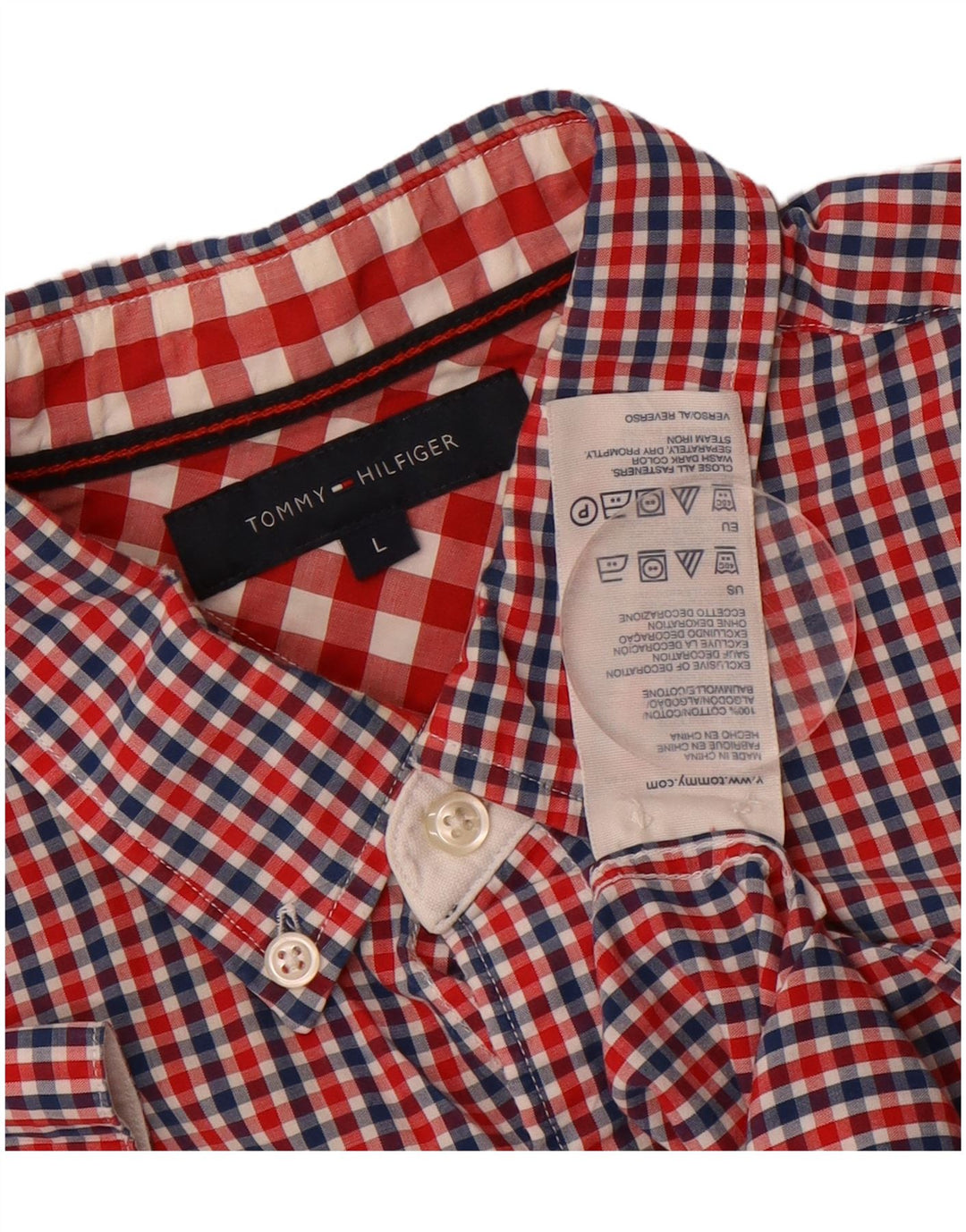 TOMMY HILFIGER Mens Short Sleeve Shirt Large Red Check Cotton