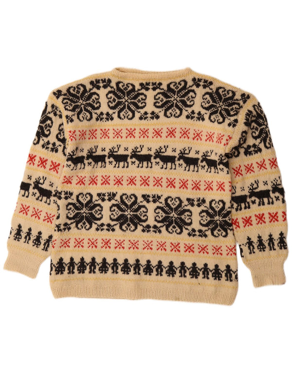 Pulover vintage pentru femei cu decolteu rotund UK 18 XL Bej Fair Isle