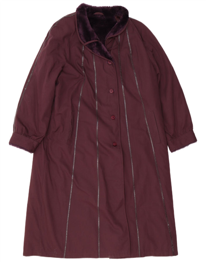 Pardesiu vintage pentru femei UK 16, mare, din poliester cu dungi bordeaux