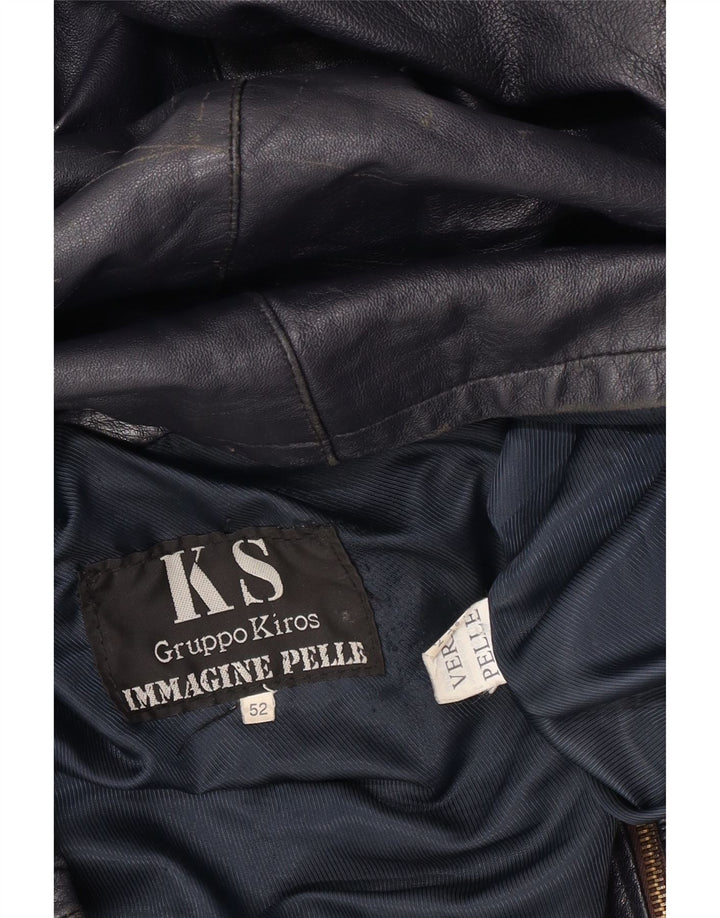 Geaca de piele vintage pentru barbati IT 52 XL din piele albastru bleumarin