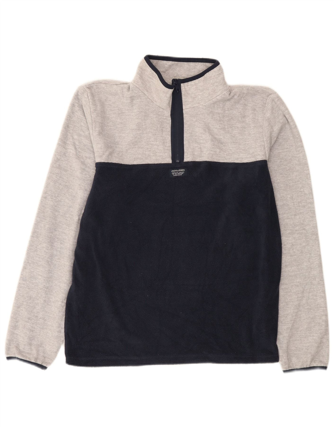 Pulover Jack & Jones pentru bărbați, cu fermoar și gât, din lână, gri mediu, poliester color bloc