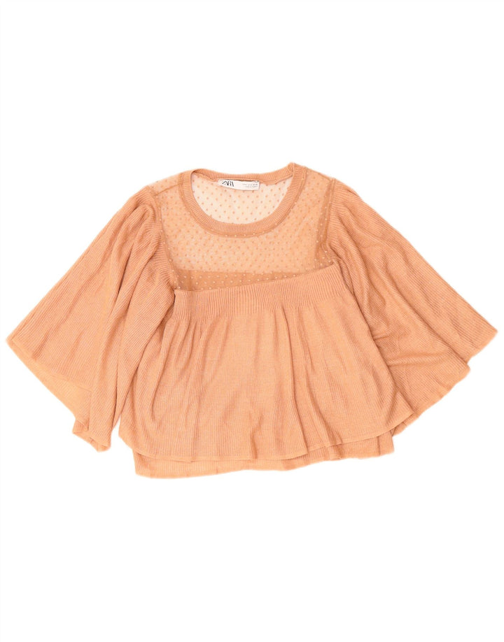 Bluză ZARA pentru femei Crop Knit Top UK 10 Small Brown