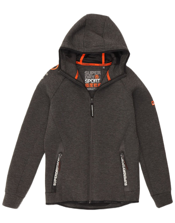 Pulover Superdry pentru bărbați, cu fermoar și grafic, poliester mic, gri
