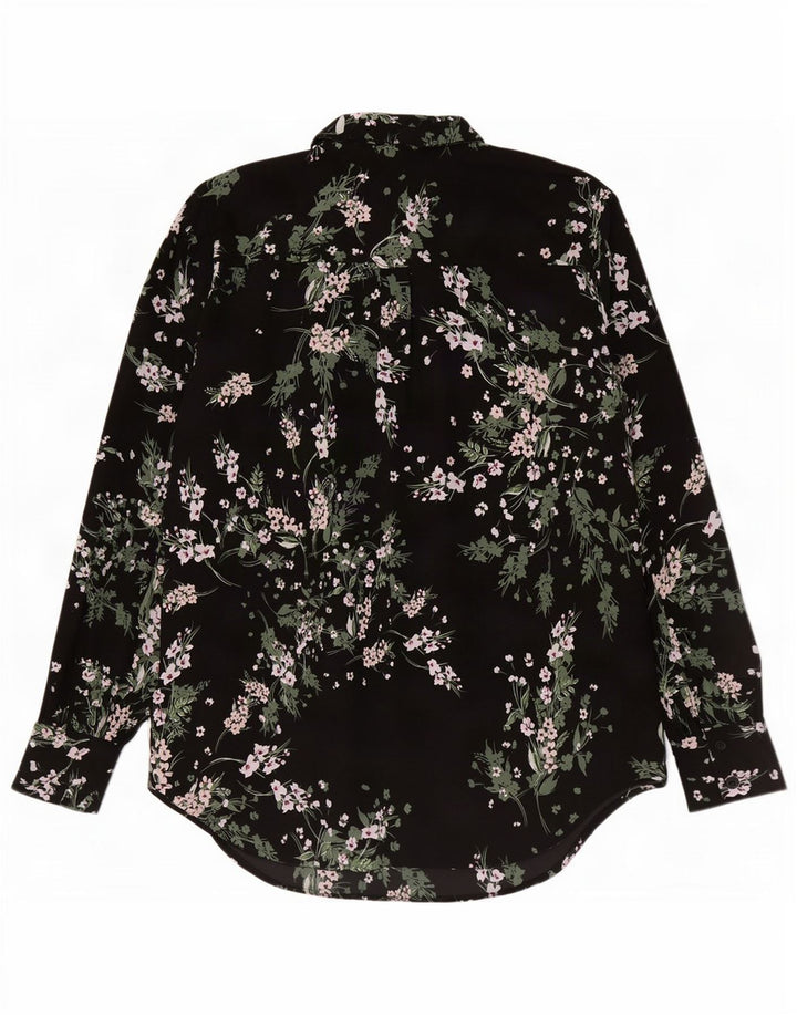 Bluză cămașă vintage pentru femei UK 12 Medium Black Floral