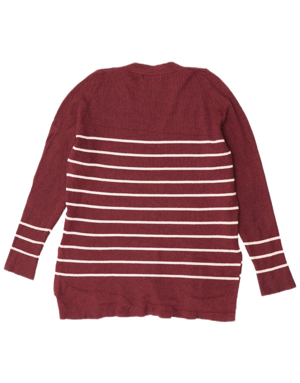 Pulover pentru femei Marks & Spencer cu decolteu în V UK 12 Medium Burgundy cu dungi