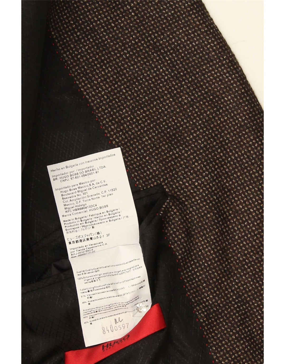Blazer pentru bărbați Hugo Boss cu 2 nasturi US 44 2XL Lână cu pete maro