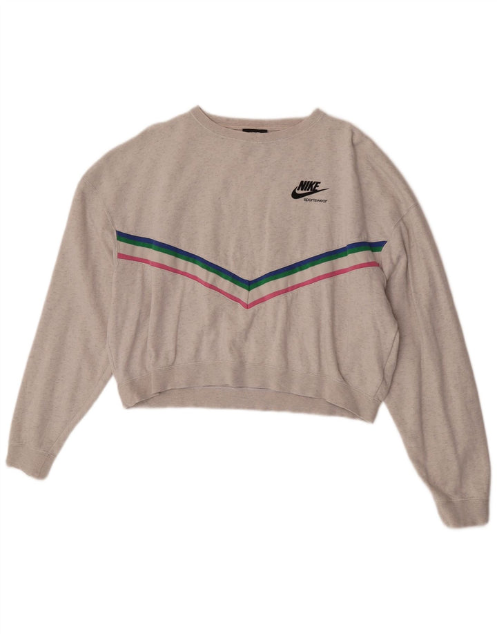 Pulover oversized pentru femei Nike Crop pentru femei UK 14 Medium Gri cu dungi