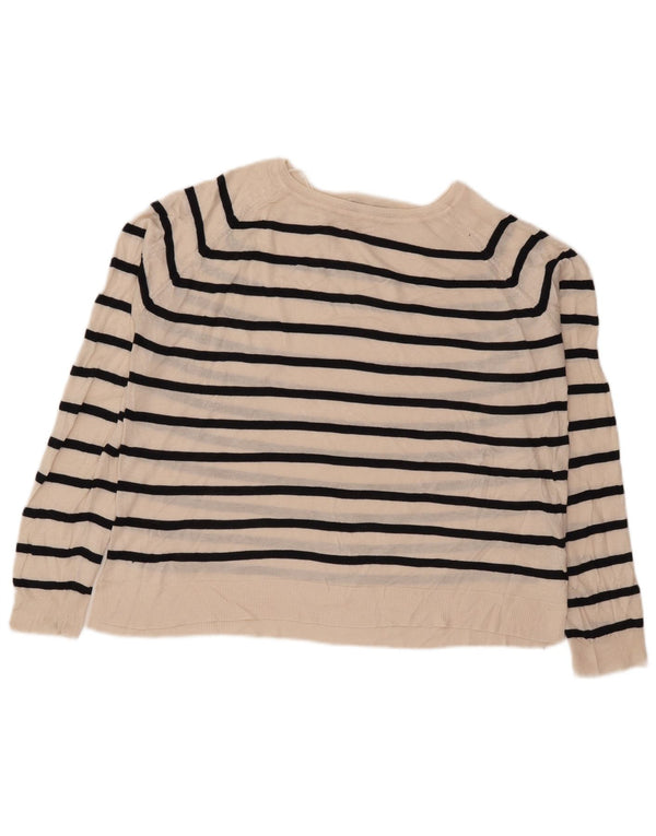 Zara Womens Boat Neck Jumper Sweater UK 16 Large White Striped Viscose