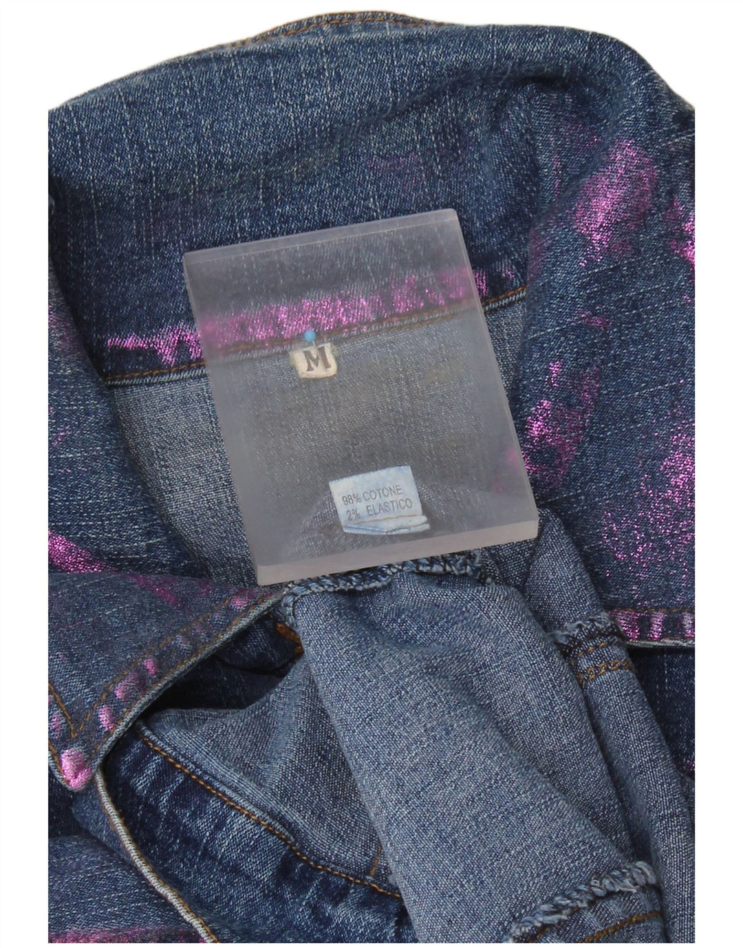 Jachetă de denim crop vintage pentru femei UK 12, bumbac cu vopsea cravată albastră medie